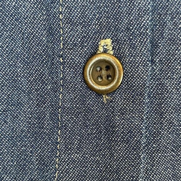 Vintage Embroidered Shirt Denim Blue Plaid Collar Button Front Long Sleeve XL - Picture 8 of 16